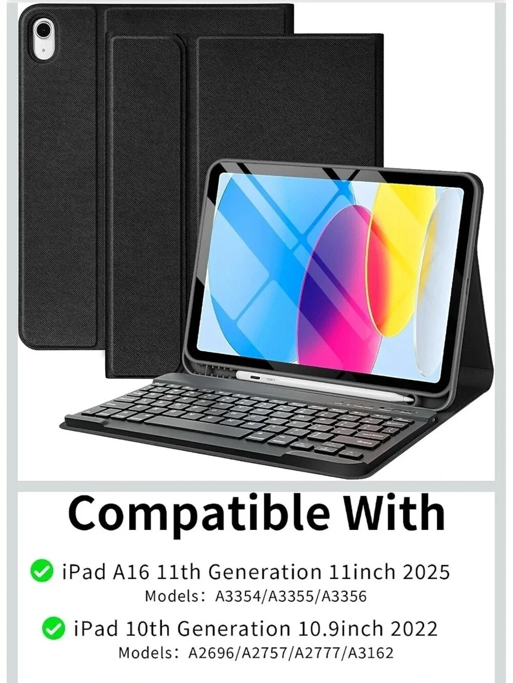 Keyboard Case for iPad (A16) 11th/10th Gen(2025/2022), Detachable Wireless Black